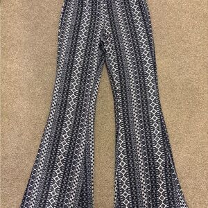 Navy and White Patterned Boho Flare Pants